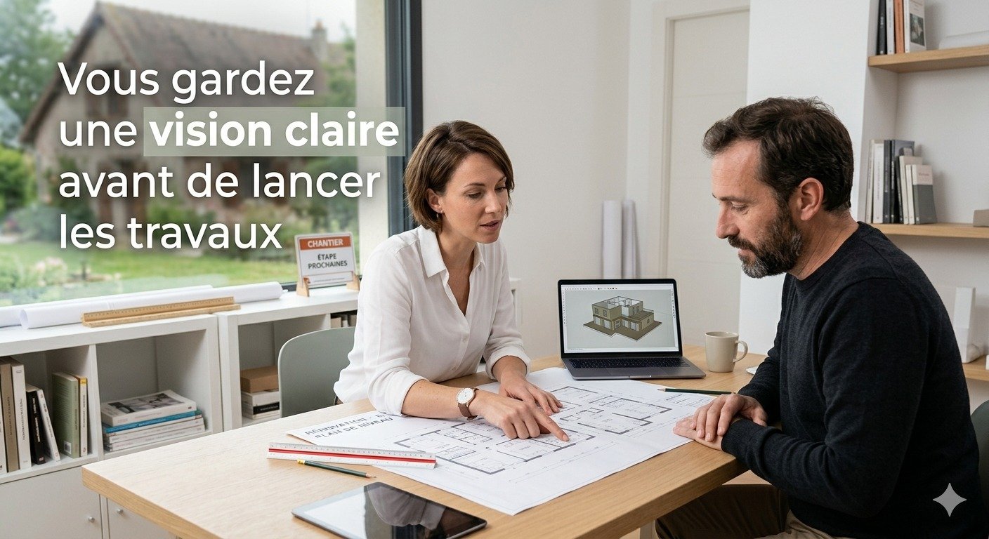 Échange de préparation de travaux avec plans avant lancement du chantier