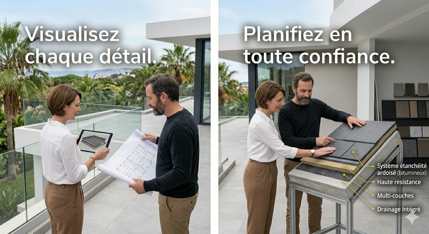 Visualisation des détails et planification de travaux avec choix des matériaux d'étanchéité